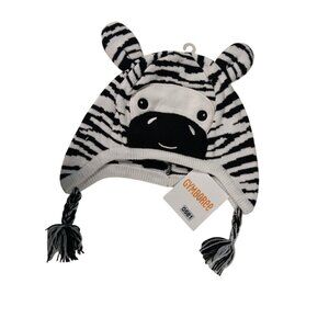 Gymboree Kids Zebra Knit Hat With Tassels Size 5-7 Black & White Stripes NWT